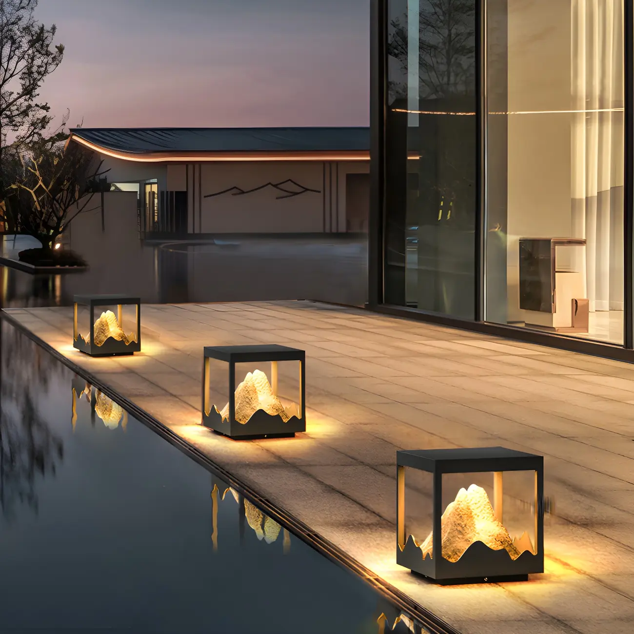 Solar White Mountain Silhouette Post Cap Light Image - 2 | homeyfad