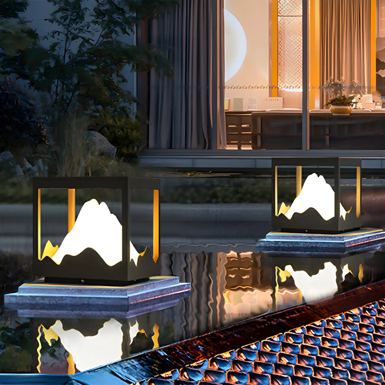 Solar White Mountain Silhouette Post Cap Light Image - 1 | homeyfad