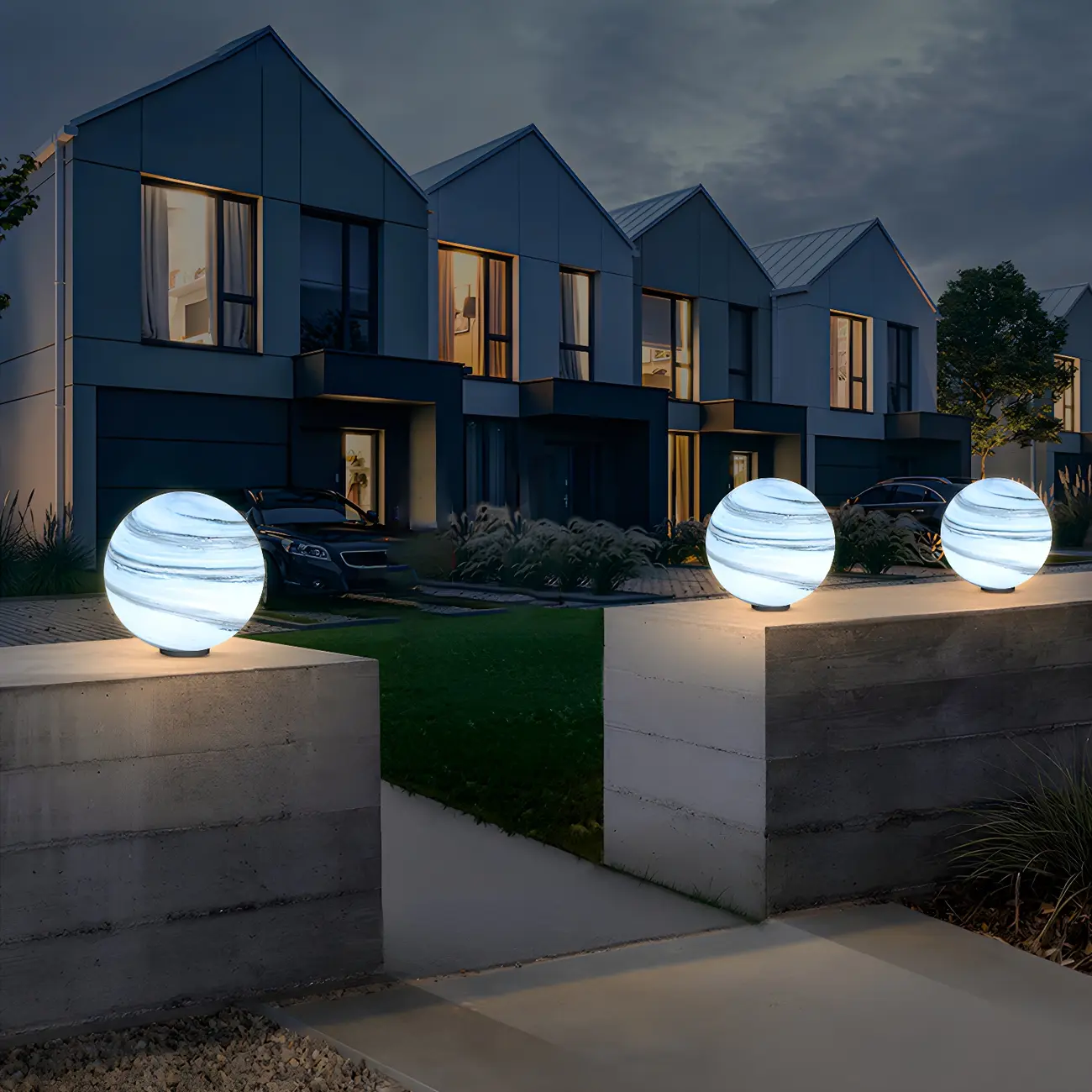 Yellow and Blue Glass Planet-Theme Globe Shade Post Cap Light Image - 4 | homeyfad