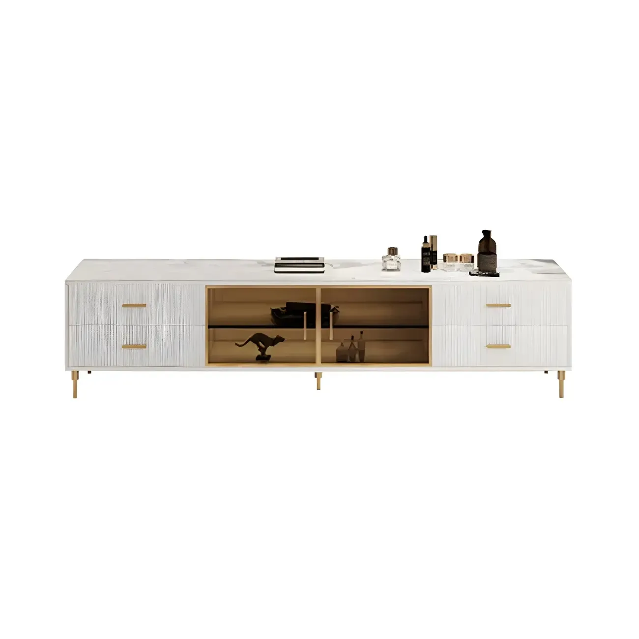 Elegant Stone TV Stand with 4-Drawers & Shelves for Living Room Image - 5