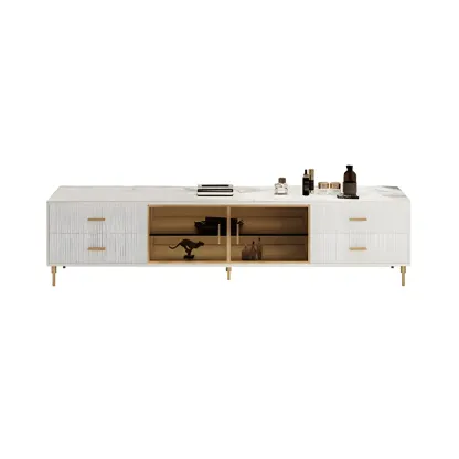 Elegant Stone TV Stand with 4-Drawers & Shelves for Living Room Image - 5