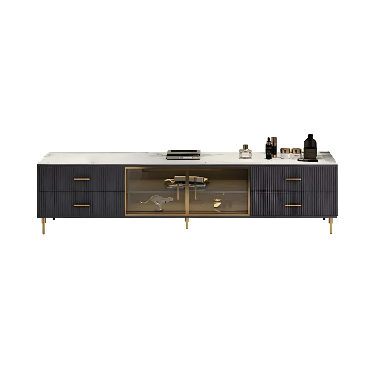 Elegant Stone TV Stand with 4-Drawers & Shelves for Living Room Image - 6