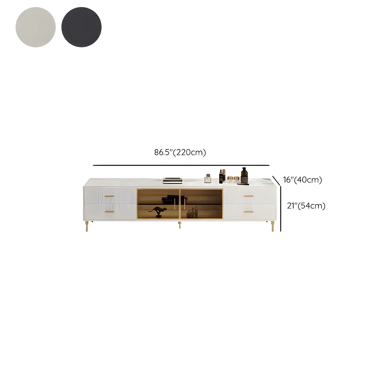 Elegant Stone TV Stand with 4-Drawers & Shelves for Living Room Image - 12