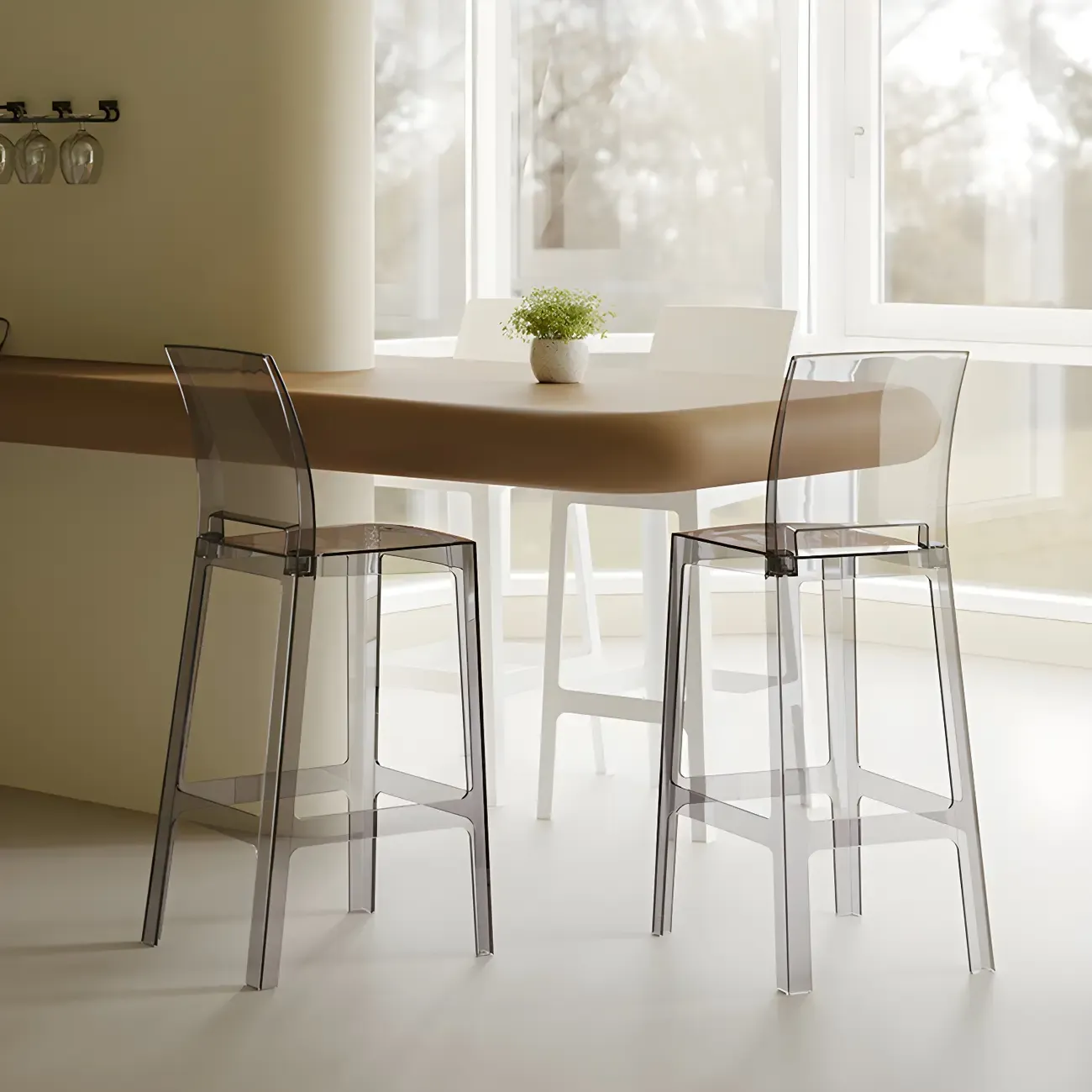Modern Acrylic Smooth Elegant Circular Backrest Bar Stool Image - 7