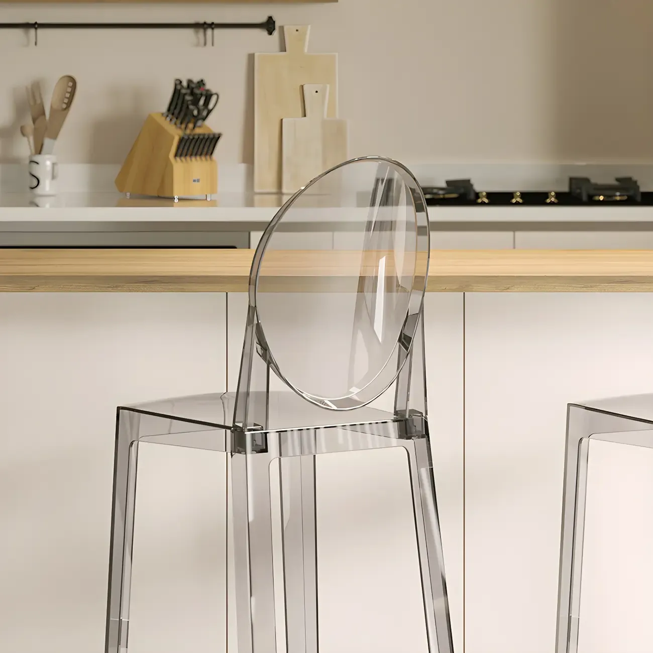 Modern Acrylic Smooth Elegant Circular Backrest Bar Stool Image - 4