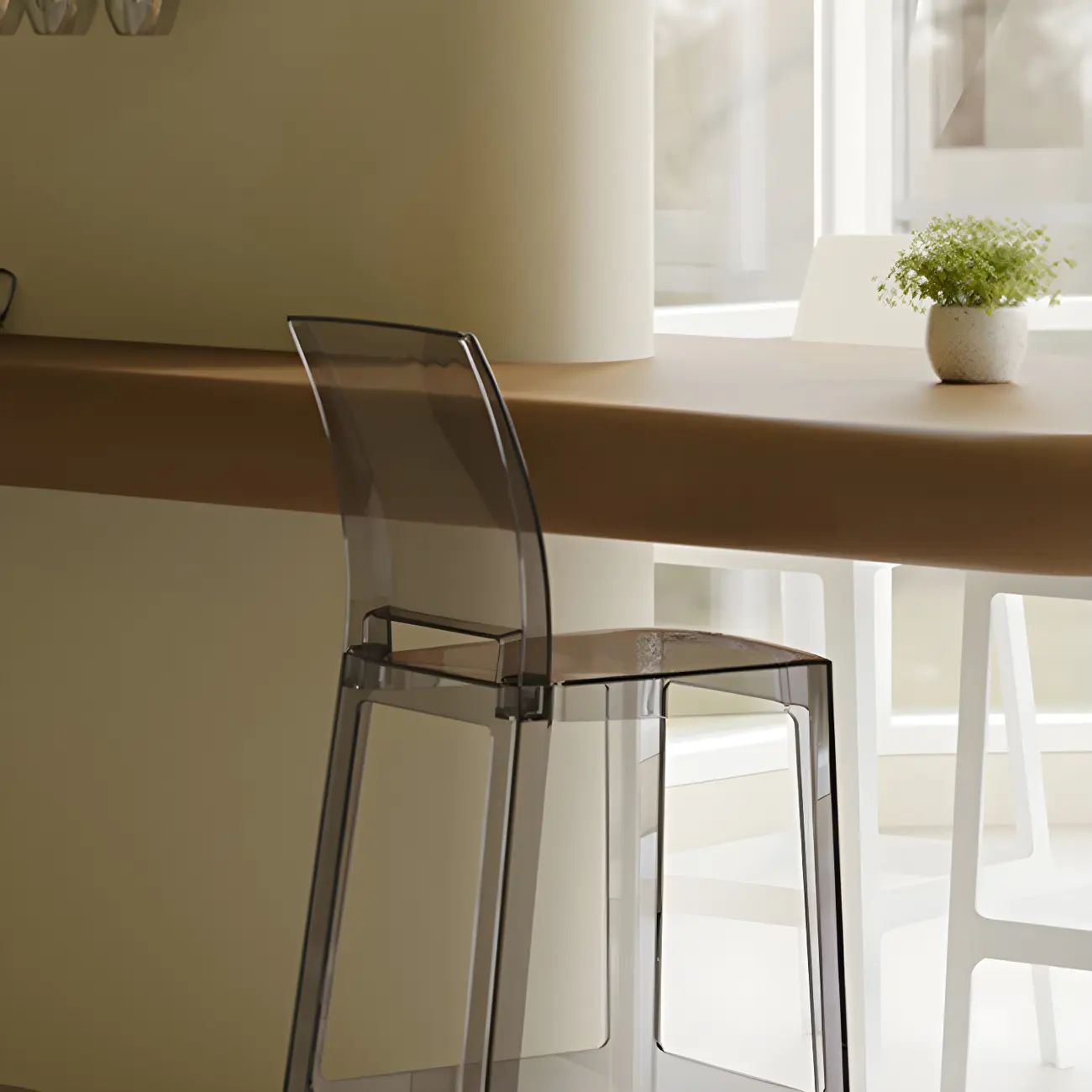 Modern Acrylic Smooth Elegant Circular Backrest Bar Stool Image - 6 | homeyfad