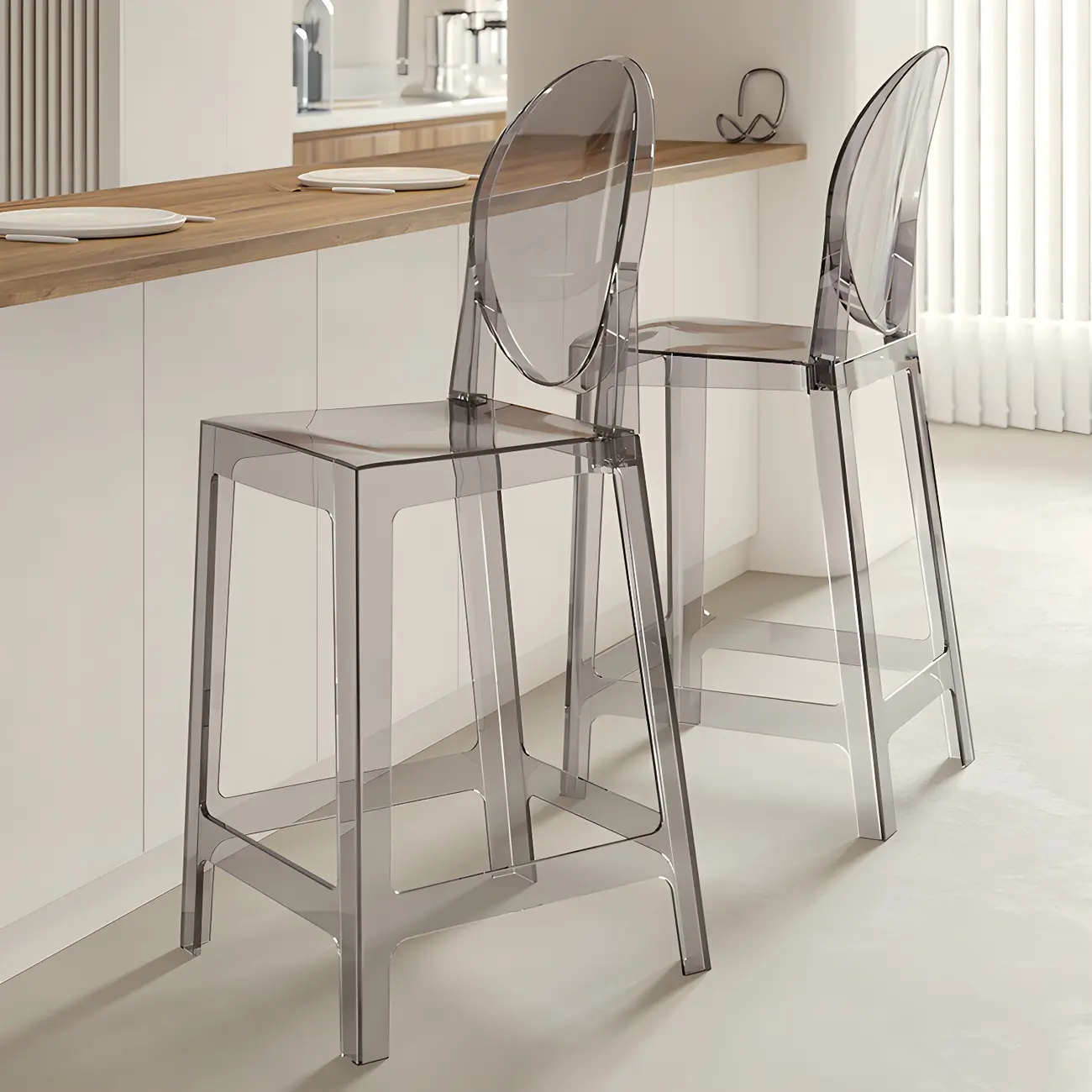 Modern Acrylic Smooth Elegant Circular Backrest Bar Stool Image - 5 | homeyfad