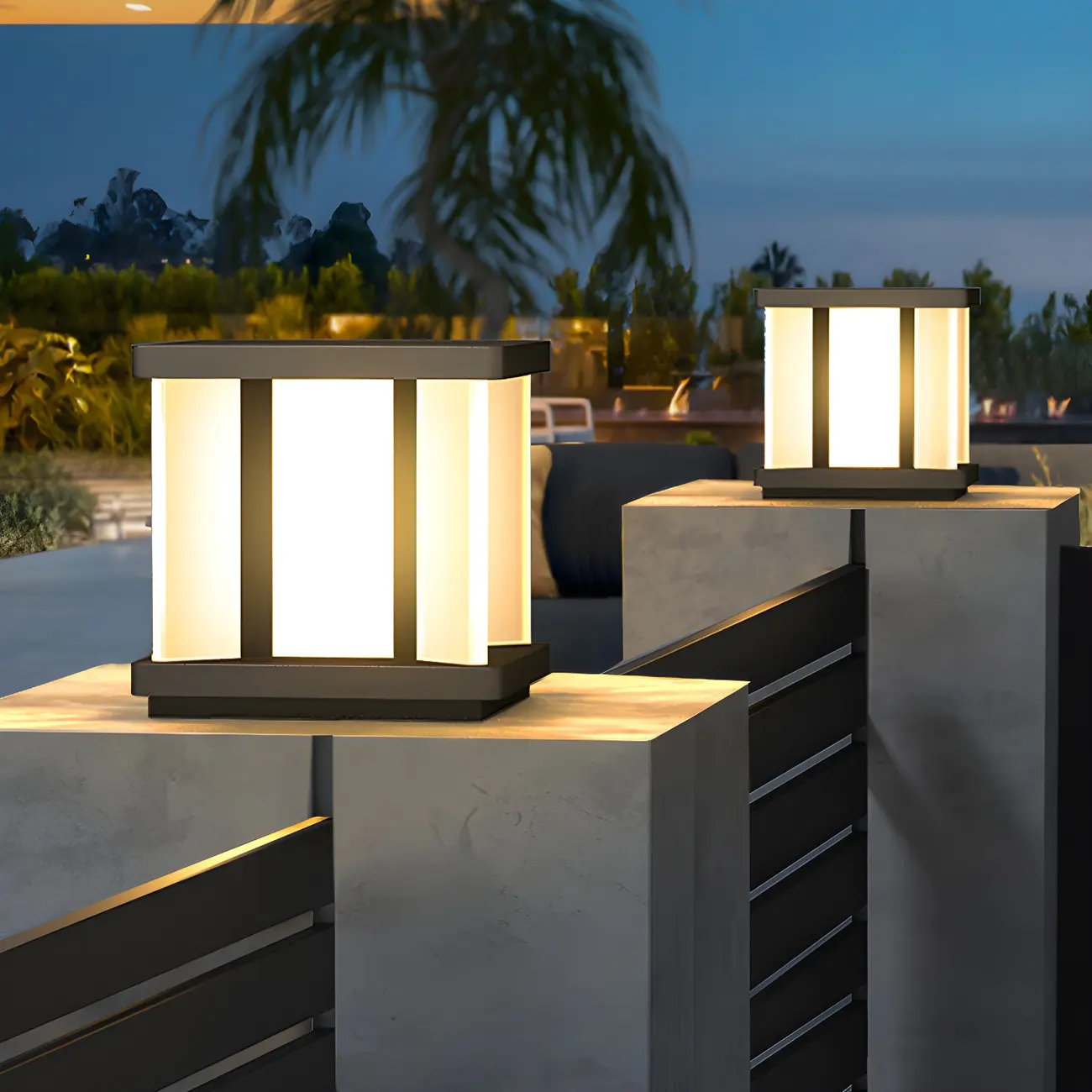Modern Black Solar Square Outdoor Post Lights | homeyfad