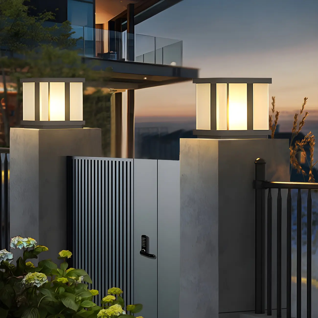 Modern Black Solar Square Outdoor Post Lights | homeyfad