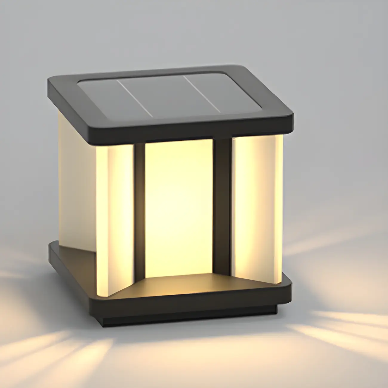 Modern Black Solar Square Outdoor Post Lights | homeyfad