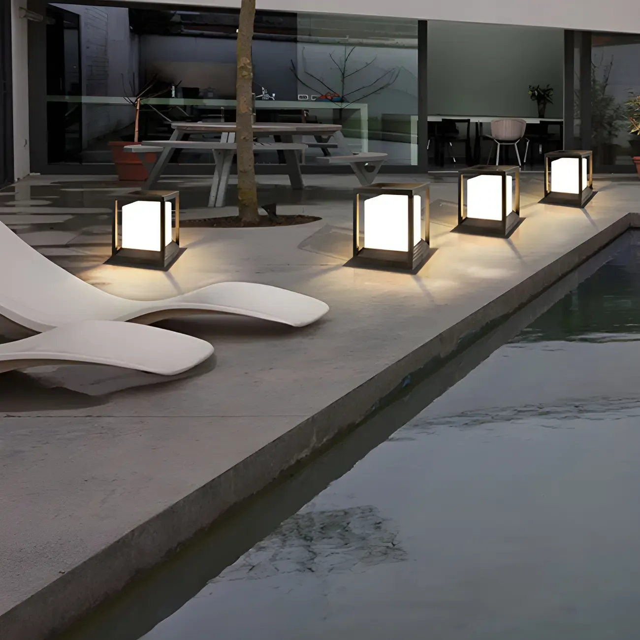 Black Metal Open Bracket White Shade Post Cap Light Image - 3