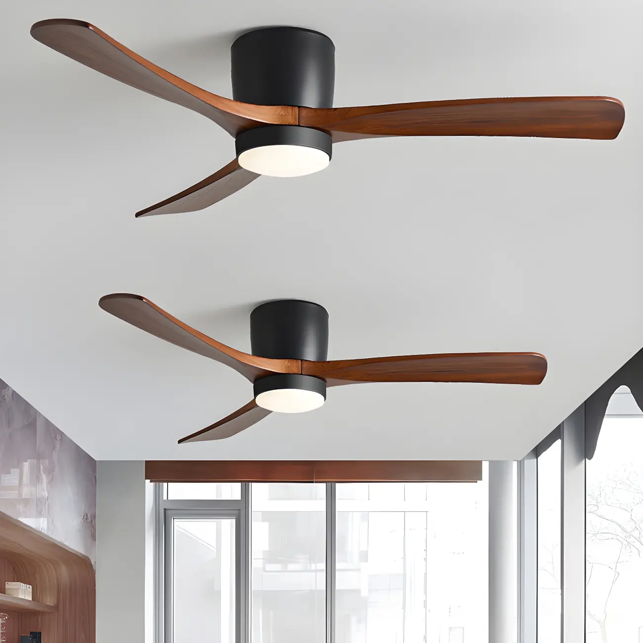 Classic Solid Wood Remote Flush Mount Ceiling Fan with Light Image - 1 | homeyfad