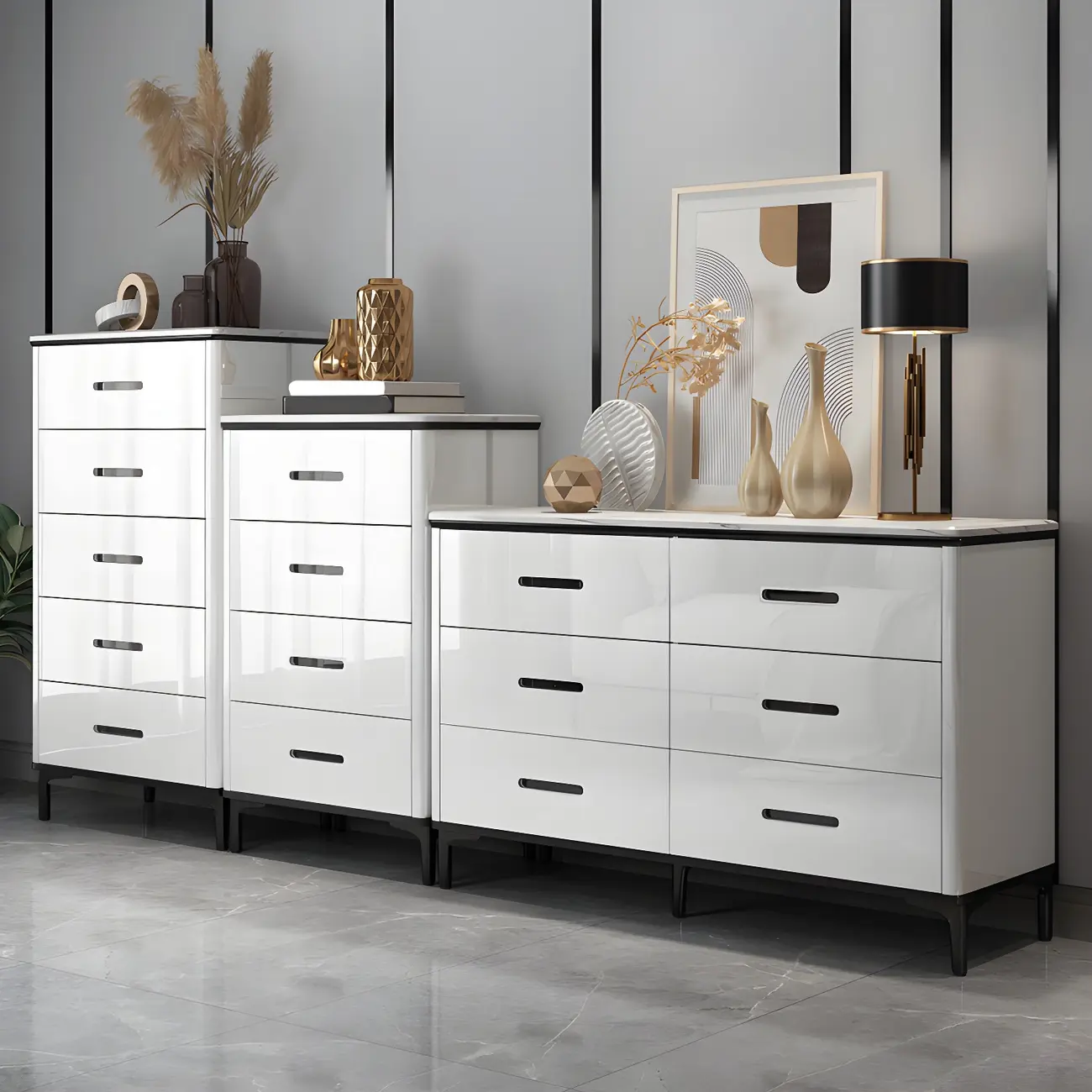 Elegant White Wooden Dresser & Chest with Drawers Image - 4 | homeyfad