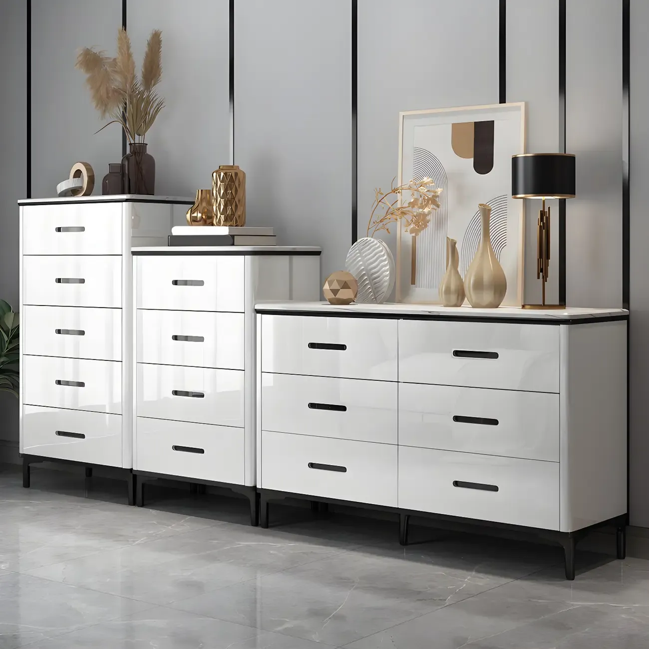 Elegant White Wooden Dresser & Chest with Drawers Image - 4
