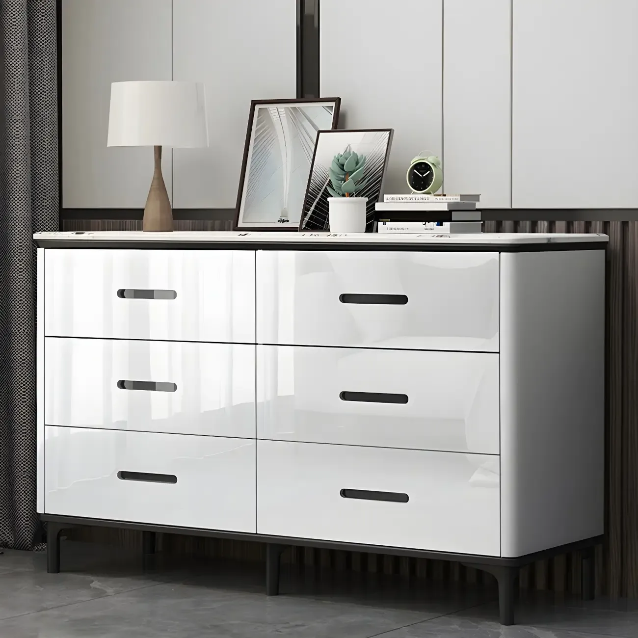 Elegant White Wooden Dresser & Chest with Drawers Image - 5