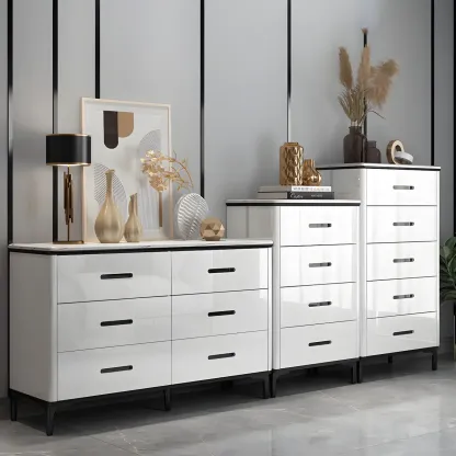 Elegant White Wooden Dresser & Chest with Drawers Image - 15