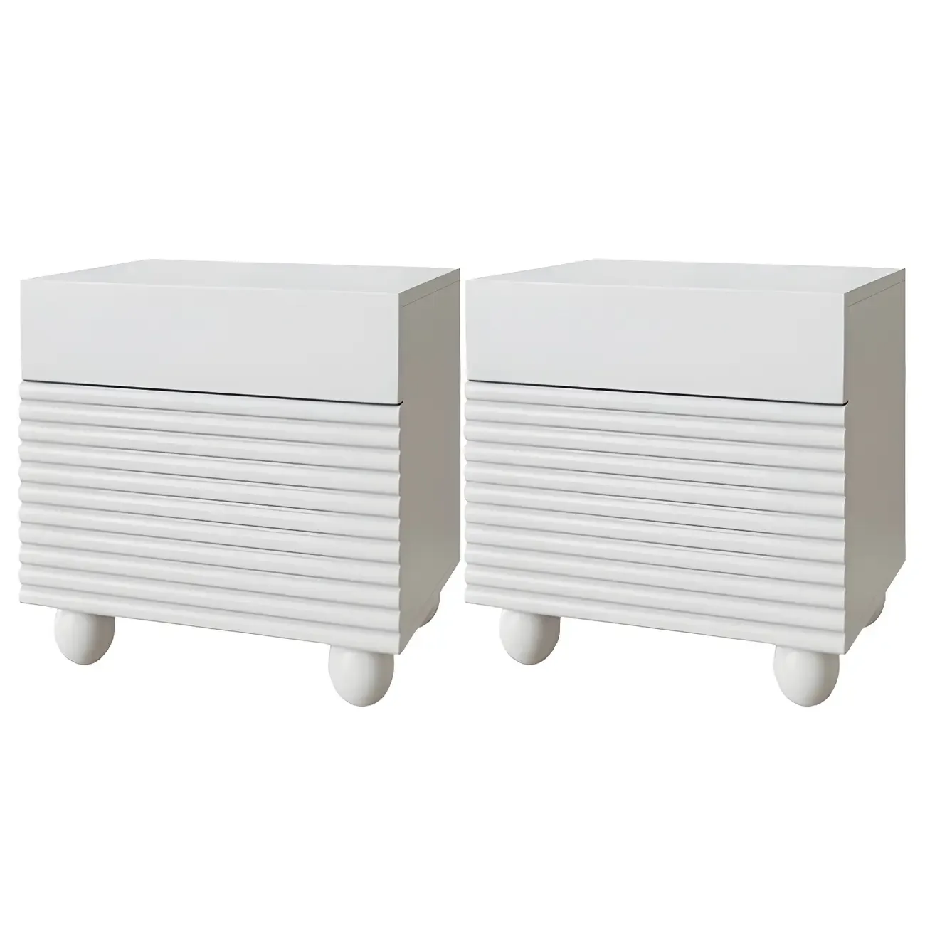 Narrow Cubic 2-Drawer Wood Small Bedside Table Image - 7