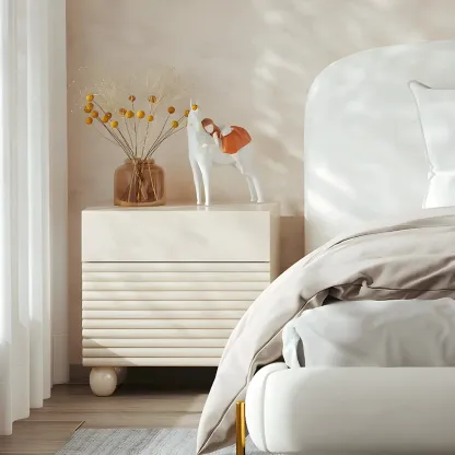 Narrow Cubic 2-Drawer Wood Small Bedside Table Image - 4