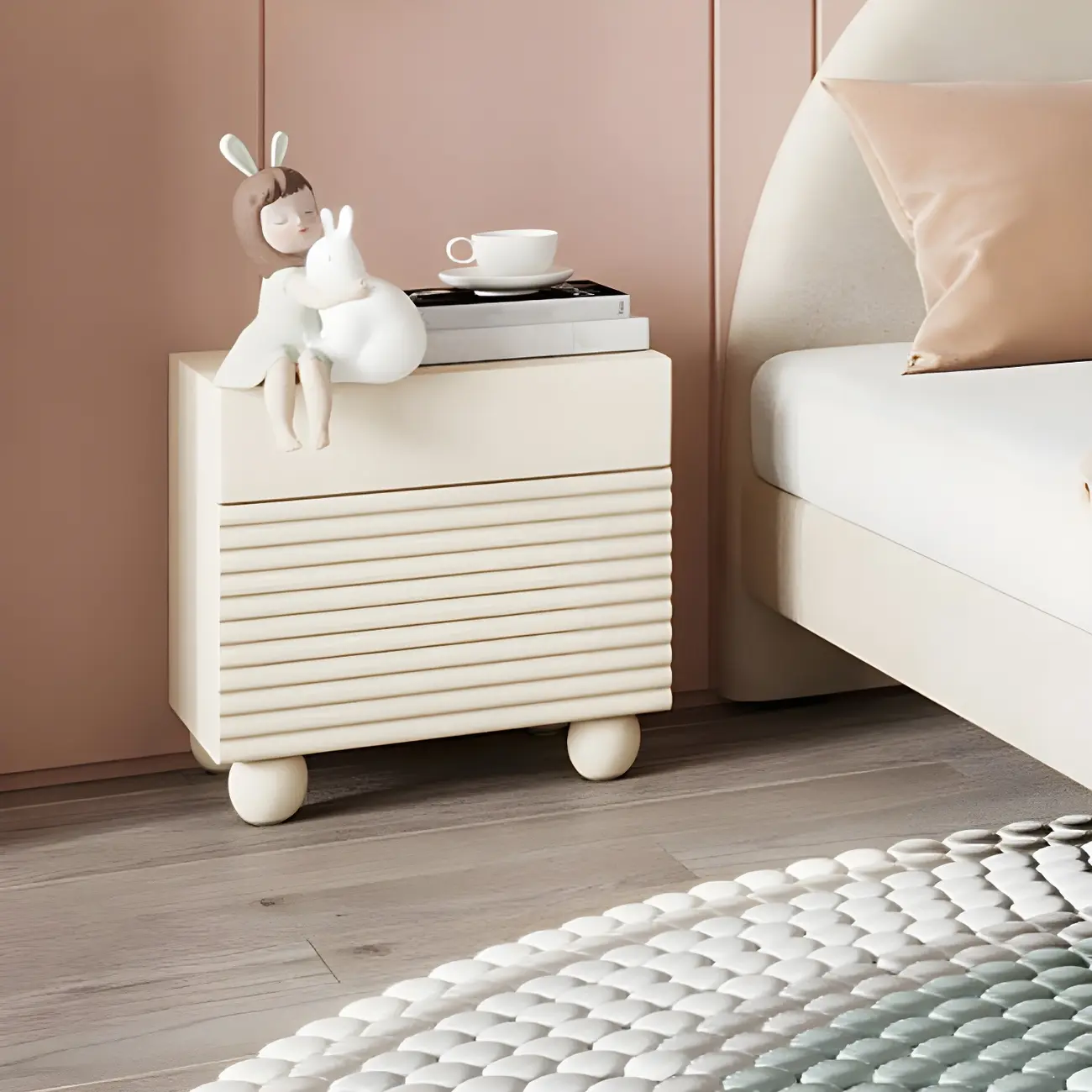 Narrow Cubic 2-Drawer Wood Small Bedside Table Image - 5 | homeyfad