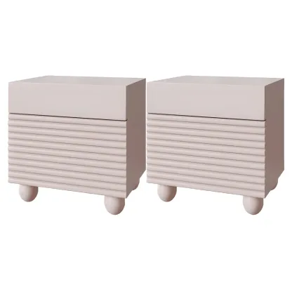 Narrow Cubic 2-Drawer Wood Small Bedside Table Image - 9