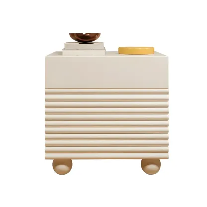 Narrow Cubic 2-Drawer Wood Small Bedside Table Image - 11