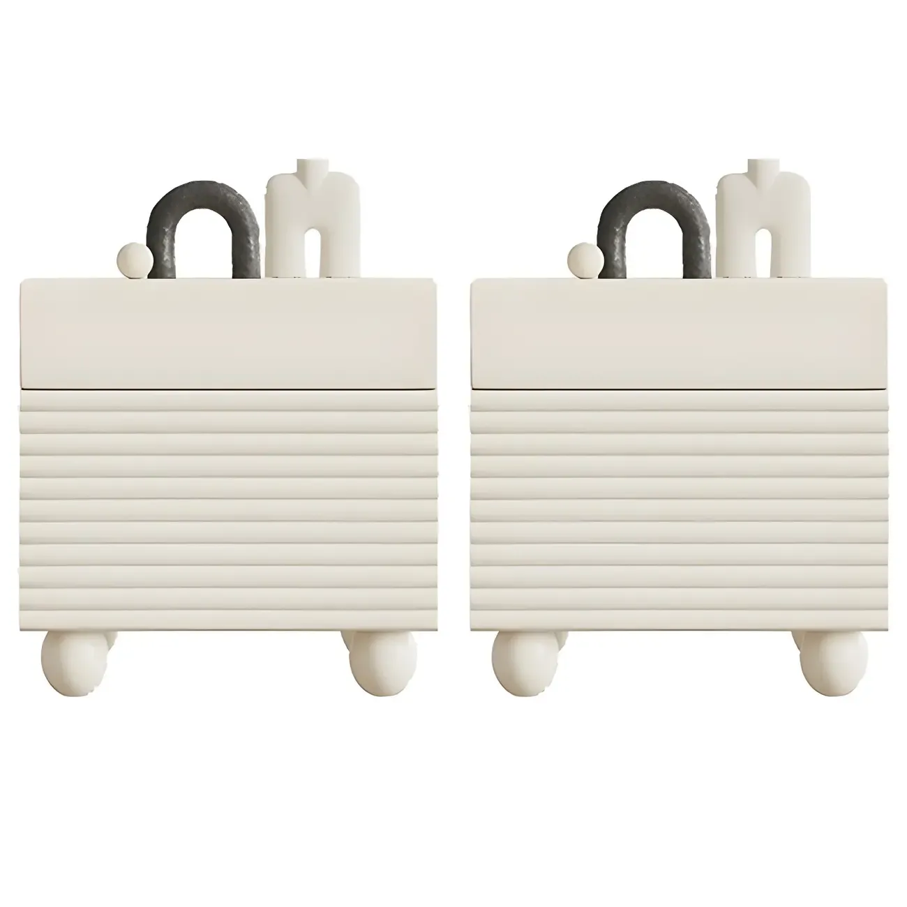 Narrow Cubic 2-Drawer Wood Small Bedside Table Image - 16