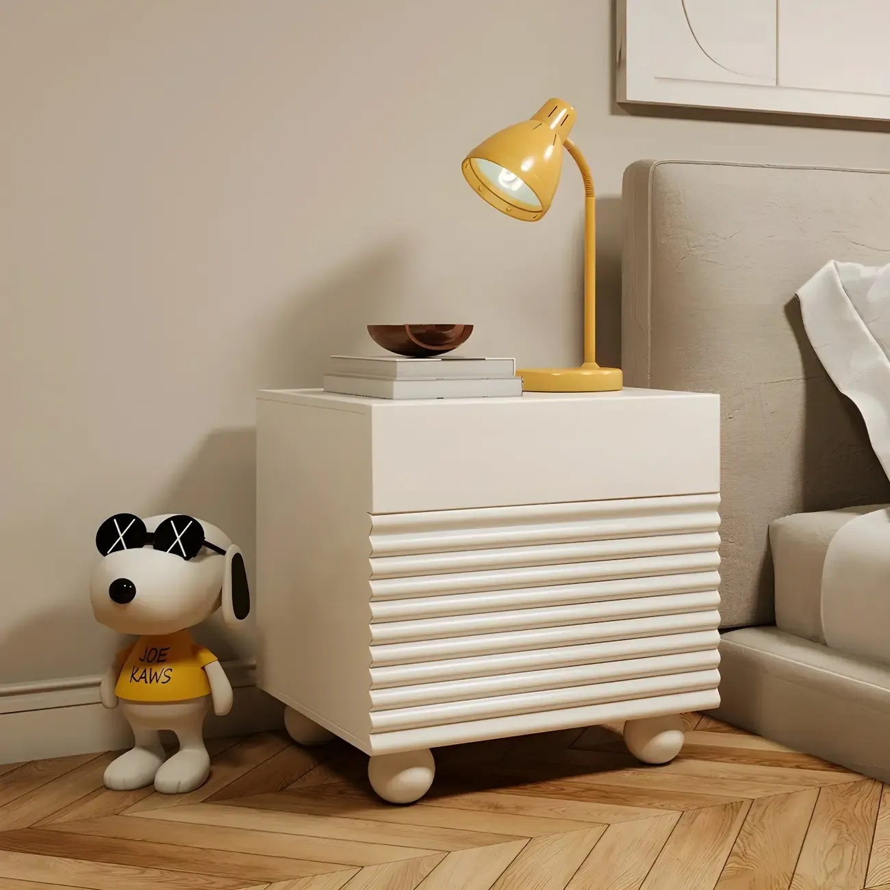 Narrow Cubic 2-Drawer Wood Small Bedside Table Image - 2