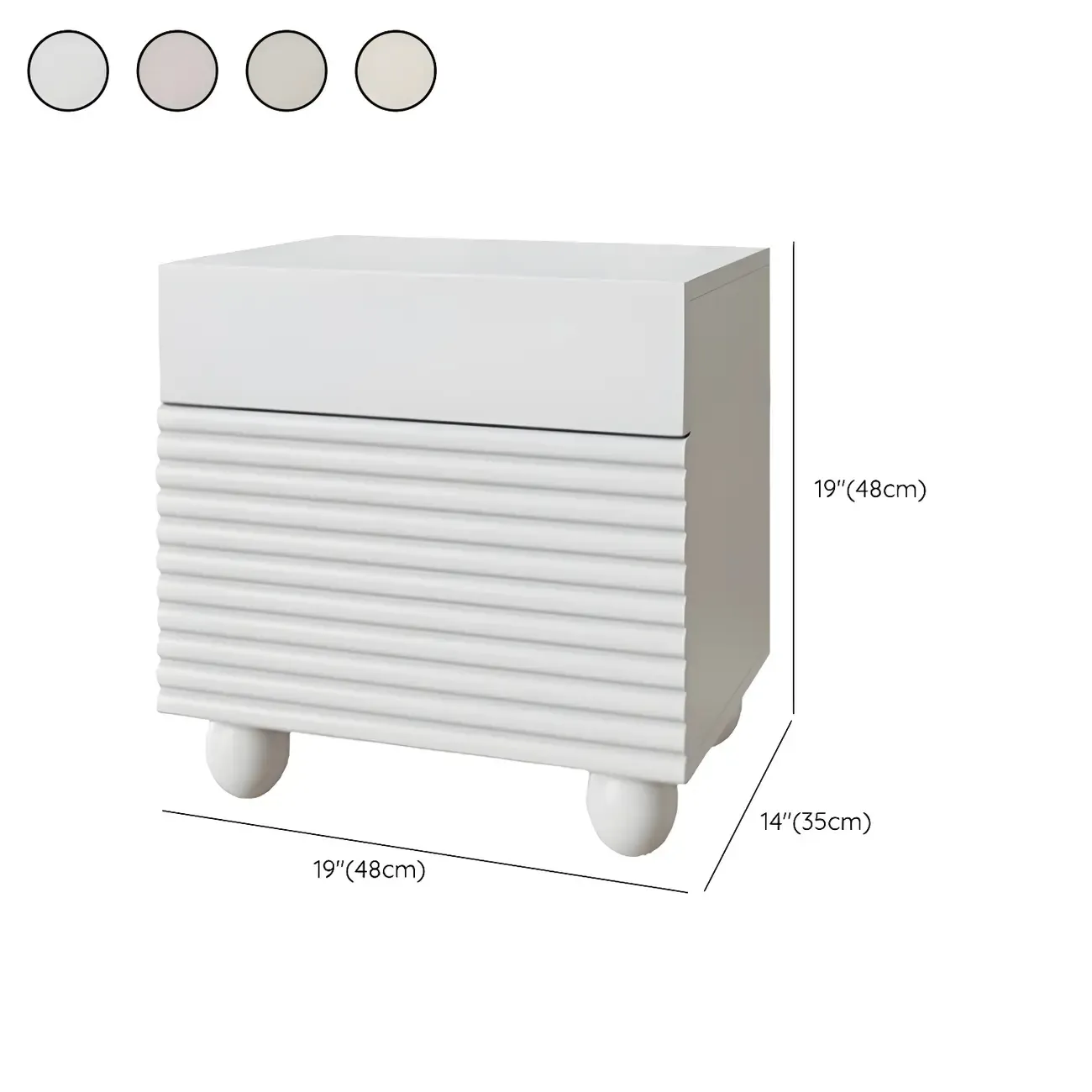 Narrow Cubic 2-Drawer Wood Small Bedside Table #size