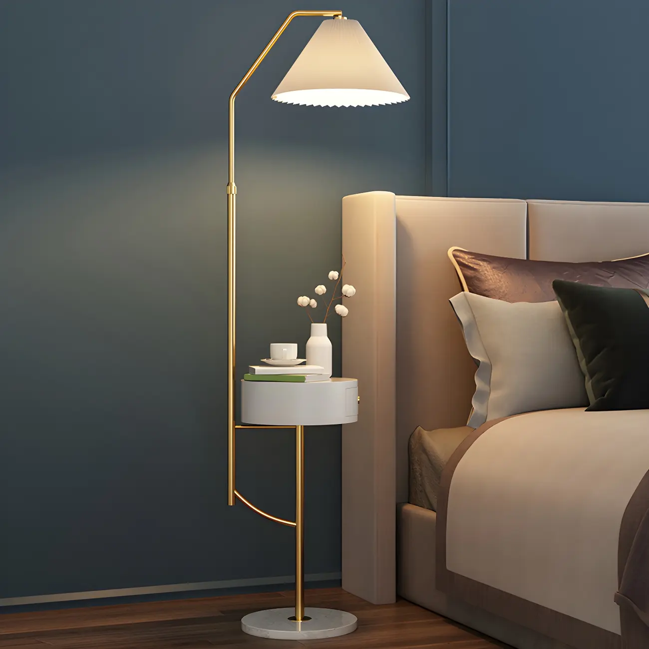 63" Metal Arc Floor Lamp with Tray Table Image - 1 | homeyfad