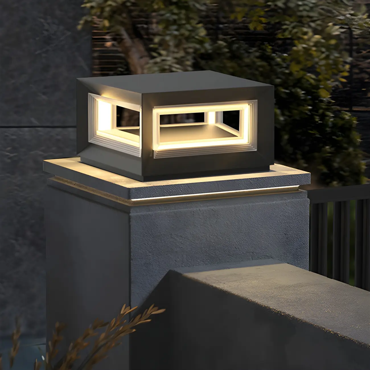 Modern Metal Black Geometric LED Post Cap Light Image - 1 | homeyfad