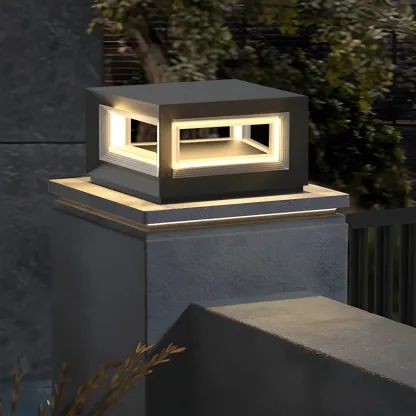 Modern Metal Black Geometric LED Post Cap Light Image - 1