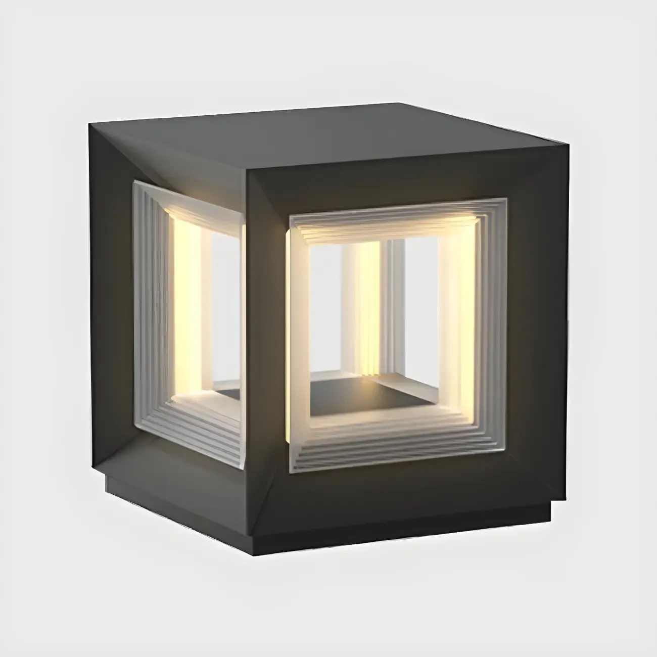 Modern Metal Black Geometric LED Post Cap Light Image - 10