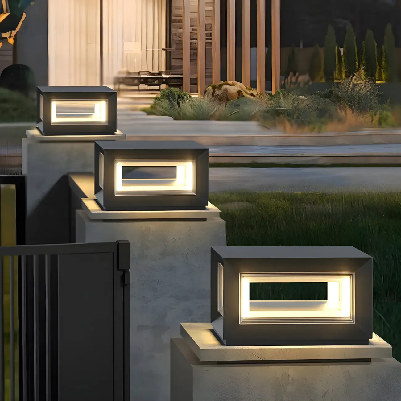 Modern Metal Black Geometric LED Post Cap Light Image - 2