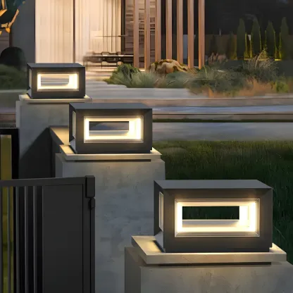 Modern Metal Black Geometric LED Post Cap Light Image - 2