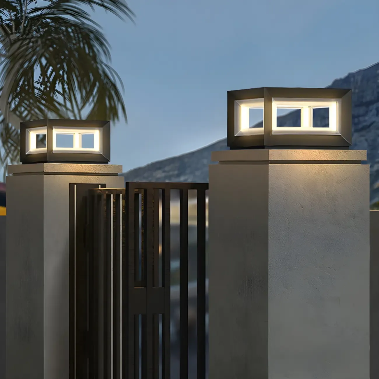 Modern Metal Black Geometric LED Post Cap Light Image - 3