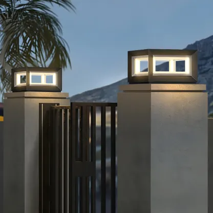 Modern Metal Black Geometric LED Post Cap Light Image - 3