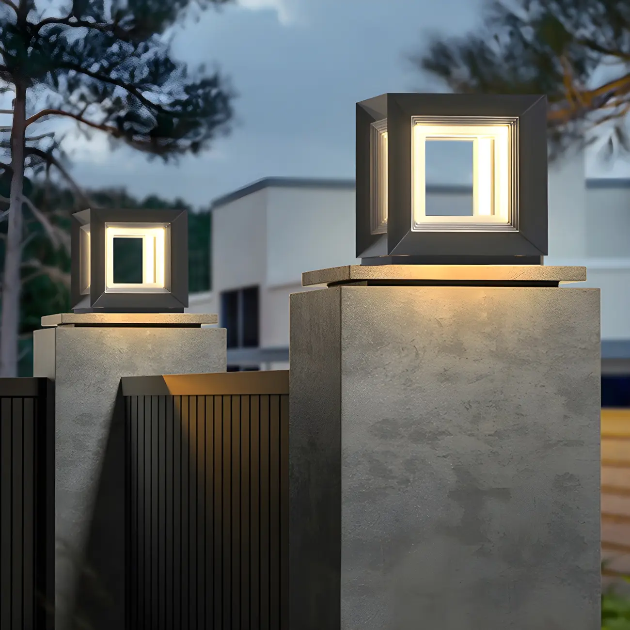Modern Metal Black Geometric LED Post Cap Light Image - 4 | homeyfad