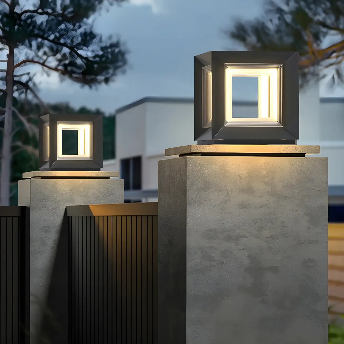 Modern Metal Black Geometric LED Post Cap Light Image - 4