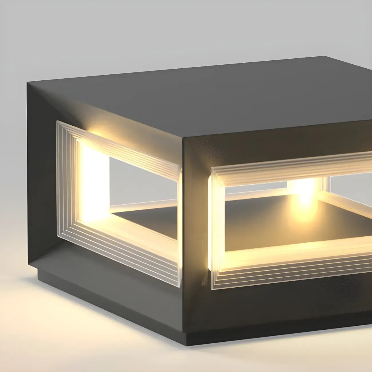 Modern Metal Black Geometric LED Post Cap Light Image - 9