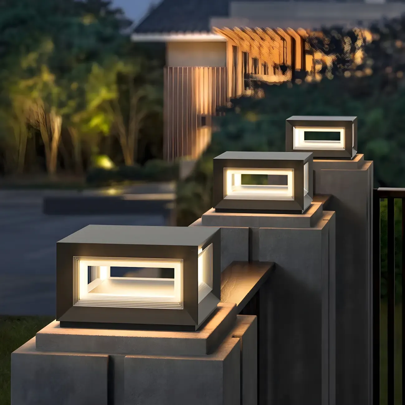 Modern Metal Black Geometric LED Post Cap Light Image - 5