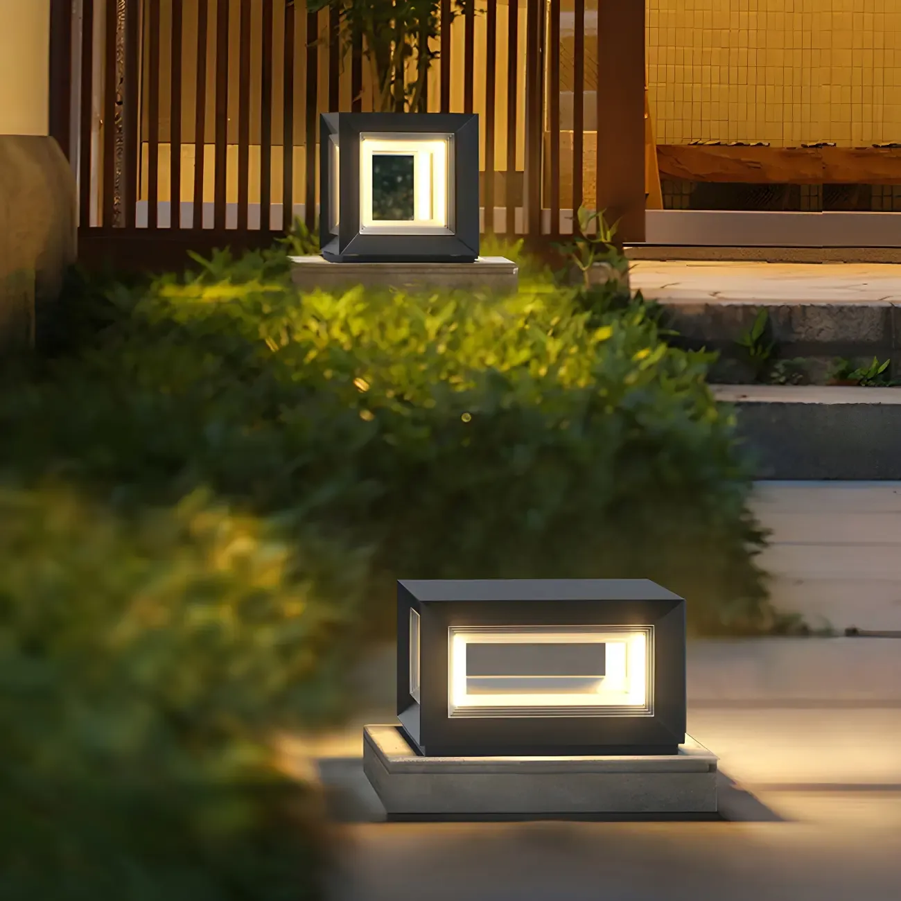 Modern Metal Black Geometric LED Post Cap Light Image - 6