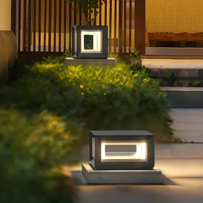 Modern Metal Black Geometric LED Post Cap Light Image - 6