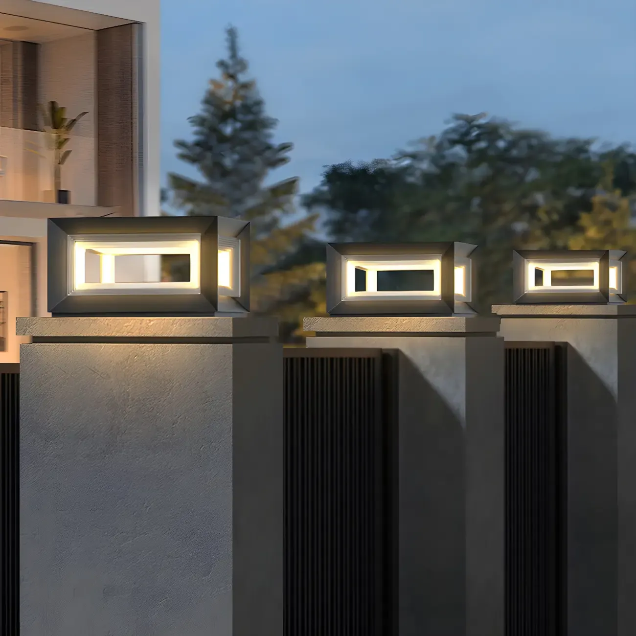 Modern Metal Black Geometric LED Post Cap Light Image - 7