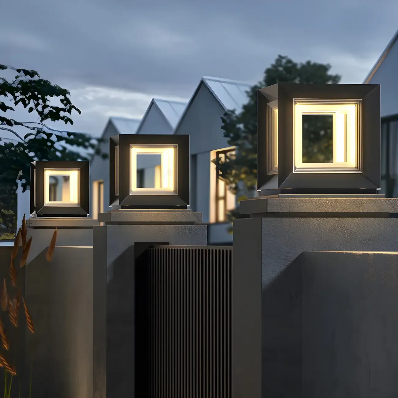 Modern Metal Black Geometric LED Post Cap Light Image - 8