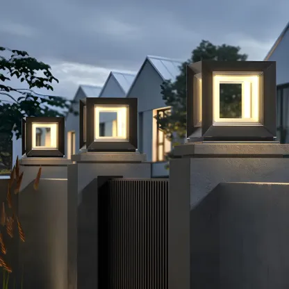 Modern Metal Black Geometric LED Post Cap Light Image - 8