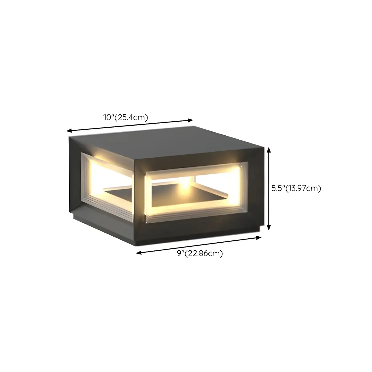 Modern Metal Black Geometric LED Post Cap Light #size