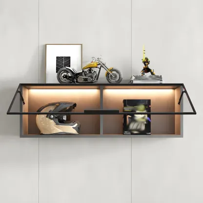 Black Wall Mount Wood 2-Cube Display Cabinet with Light Image - 1
