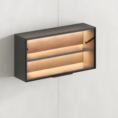 Black Wall Mount Wood 2-Cube Display Cabinet with Light Image - 14