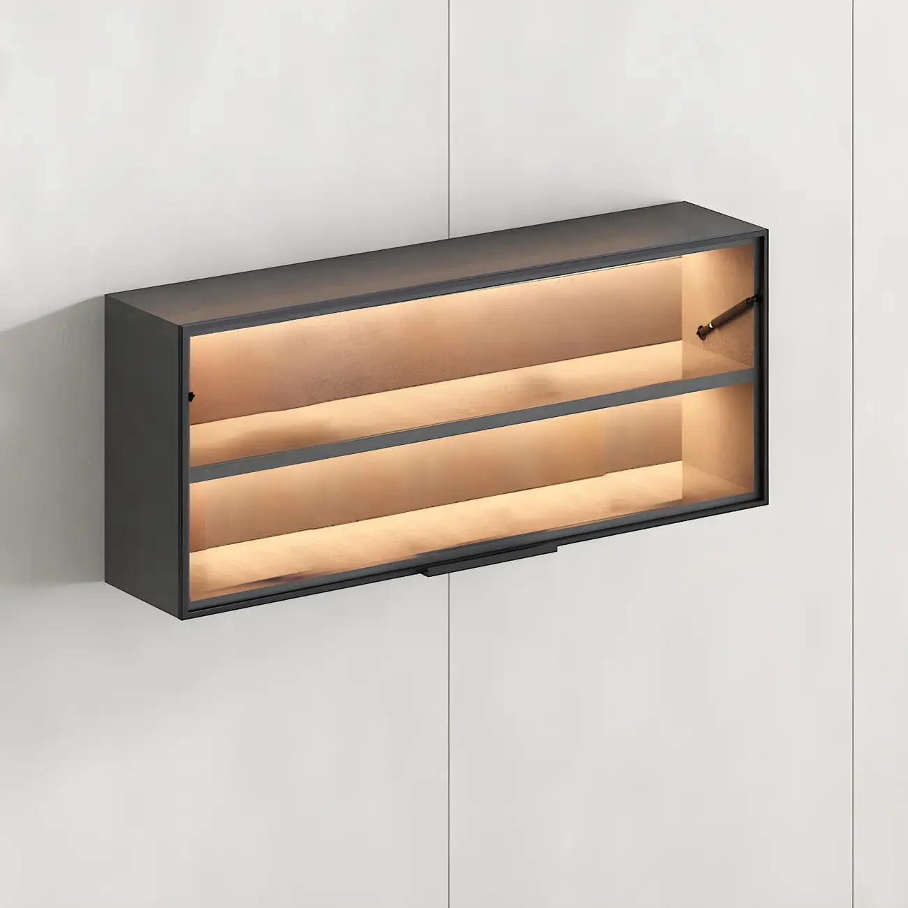 Black Wall Mount Wood 2-Cube Display Cabinet with Light Image - 15 | homeyfad