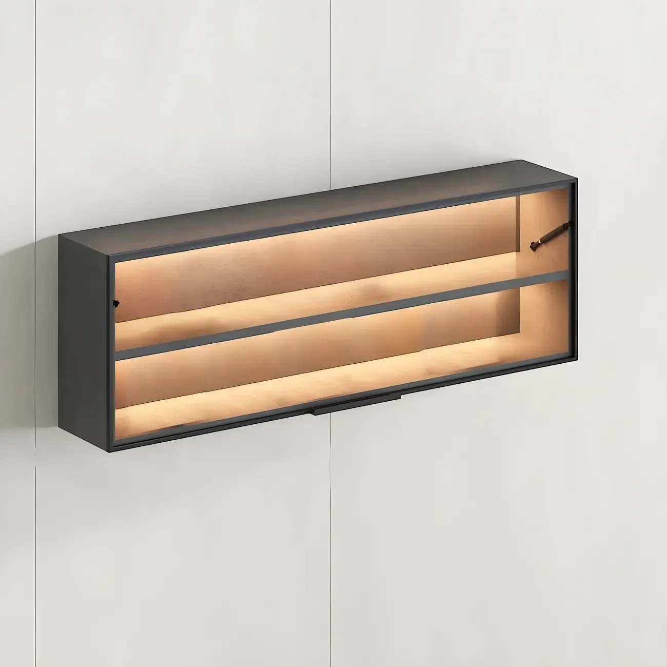 Black Wall Mount Wood 2-Cube Display Cabinet with Light Image - 16